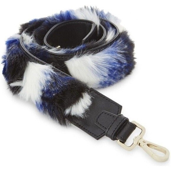 New Maje Faux-Fur Handbag Strap Blue, black, and white, BELT - Picture 1 of 8